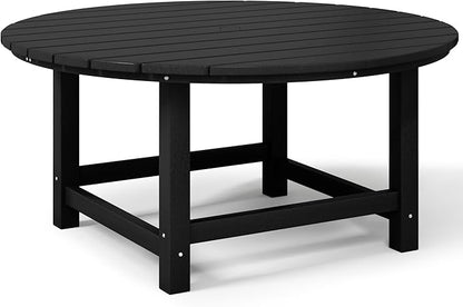 Costaelm Patio Conversation Table, Tatio Accent HDPE Outdoor Weather Resistant, Round Outdoor Porch Balcony Patio Drink Table for Outside, Pool, Backyard, Black