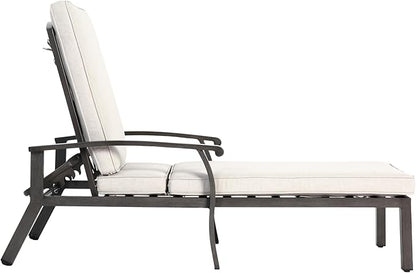 Beige Aluminium Cast Chaise Lounge Chair Outdoor, Patio Chaise Lounge Chair with Cushion, Tanning Lounges, with Level Adjustable Recliner for Poolside, Patio, Deck, Yard