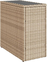 Garden Side Table Beige Black, Rectangular Tempered Glass Top Outdoor Table for Patio Balcony - Photo 7