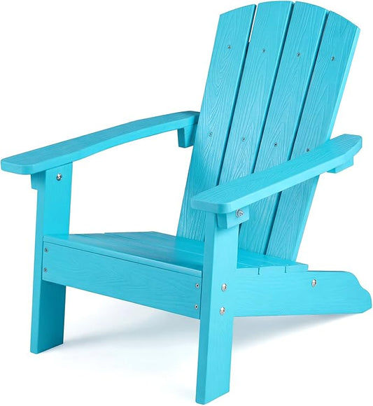 KOTEK Kids Adirondack Chair, Plastic Toddler Lawn Chair with Ergonomic Seat, Wood-Grain Texture, Easy to Assemble, All-Weather Outdoor Kids Chairs for Patio, Garden, Backyard (Turquoise)