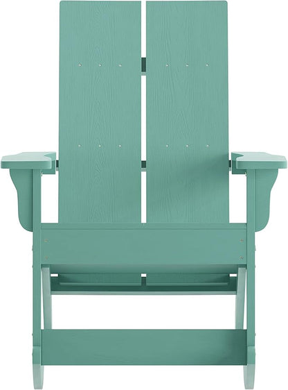 Flash Furniture Finn Modern Commercial Grade Poly Resin Wood Adirondack Rocking Chair - All Weather Sea Foam Polystyrene - Dual Slat Back - Stainless Steel Hardware