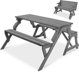 Best Choice Products 2-in-1 Transforming Interchangeable Outdoor Wooden Picnic Table Garden Bench for Backyard, Porch - Photo 1
