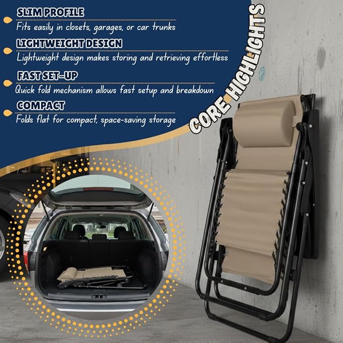 EZONE Zero Gravity Lounge Chairs Outdoor Adjustable Reclining Patio Chair Steel Mesh Folding Recliner for Pool Beach - Photo 5
