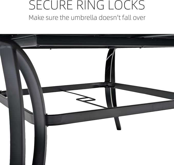 59" Large Square Outdoor Patio Table with Adjustable Umbrella Hole for 8 Person, 4.9ft All Weather Metal Outdoor Dining Table - Black