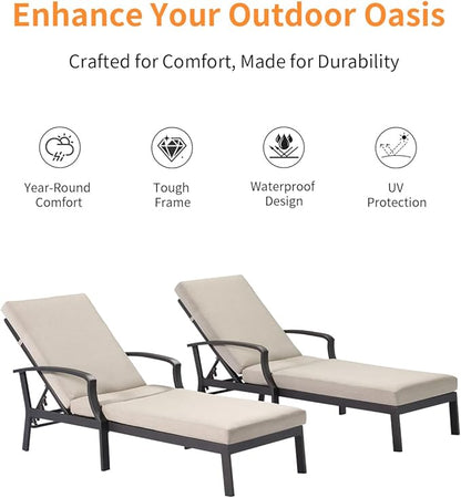 2 Pieces Patio Chaise Lounge Chairs, Never Rust Aluminum Outdoor Pool Lounge Chairs with Gray Cushion, 6-Position Adjustable Backrest Outdoor Loungers Pool Chaise Chair for Beach, Gunmetal