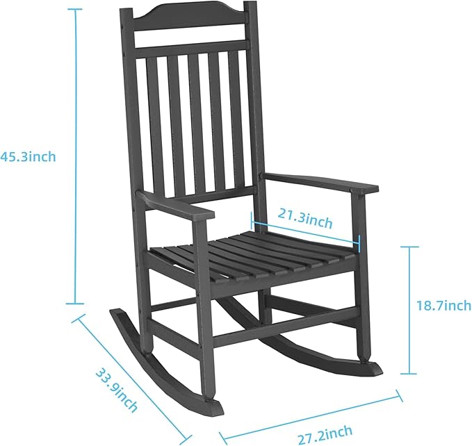 EasyUp Patio Rocking Chair Outdoor,Set of 4,Weather Resistant Poly Resin Oversized Porch Rocker,High Back Smooth Design,Indoor Outdoor Use