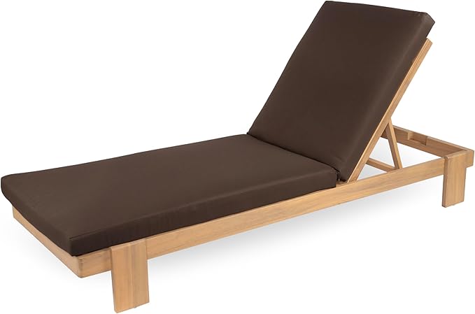 Christopher Knight Home Duska Acacia Wood Chaise Lounge Chair Outdoor, Patio Outdoor Chaise Lounge with Cushions, Adjustable Backrest Single Lounge Sofa, Poolside Seating, Teak+Brown