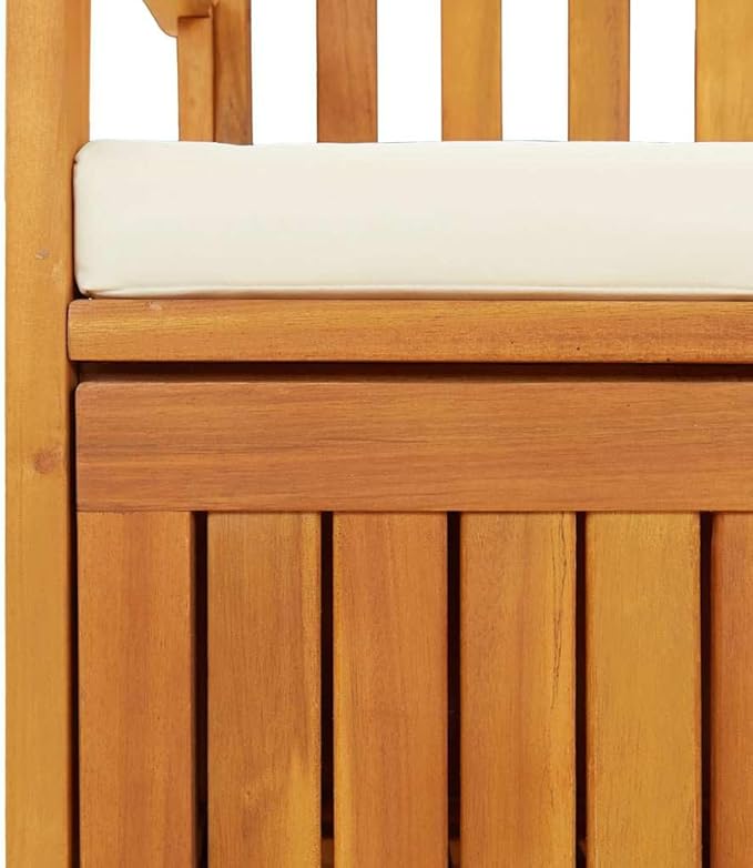 vidaXL Solid Acacia Wood Outdoor Storage Bench with Backrest, Armrests, and Cushion - 47.2"x24.8"x33.1" ic Patio Furniture with Large Storage Compartment