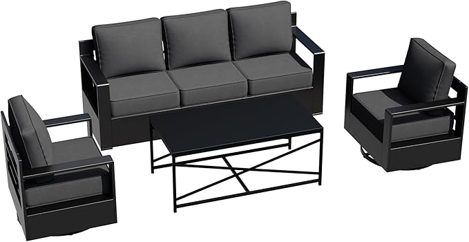 Outdoor Aluminum Furniture Set, 4-Piece Patio Conversation Set, 2 Swivel Chairs, 1 Sofa and 1 Table - Photo 9