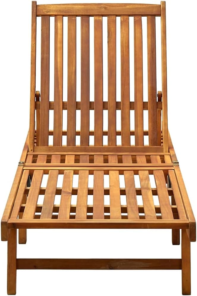 Acacia Wood Outdoor Chaise Lounge with Wheels & Red Plaid Cushion, Adjustable Backrest, 78.7 x 23.6 in - Photo 3