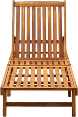 Solid Acacia Wood Adjustable Sunlounger 23.6 x 78.7 x 21.7 in with Wheels & Removable Cushion for Garden Poolside Patio - Photo 3