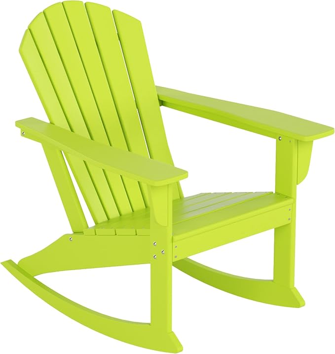 WestinTrends Dylan Outdoor Patio Poly Plastic Adirondack Rocking Chair, Lime
