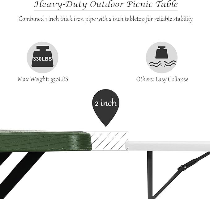 Giantex Picnic Table Bench Set Outdoor Camping All Weather Metal Base Yard Pool Dining Party Garden Patio Lawn Deck - Photo 6