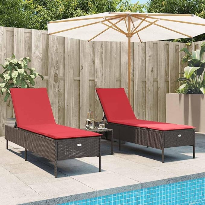 2-Piece Outdoor Sun Lounger Set with Adjustable Backrest, All-Weather Poly Rattan Patio Chaise Lounge Chairs for Garden - Photo 1