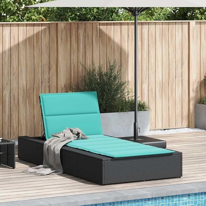 Large Black Poly Rattan Outdoor Chaise Lounge 82.7 x 39.4 in Adjustable Backrest No-Assembly Sunbed for Patio Poolside - Photo 2