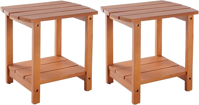 Adirondack Side Table, Double Outdoor Side Tables 16.5" Solid End Tables, Small Outdoor Coffee Table Pine Wood Weather Resistant for Patio, Backyard,Pool (16-Walnut, Set of 2)