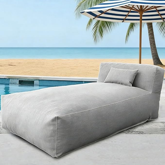 Outdoor Bean Bag Lounger Chair Poolside Lounge Without Filling Bean Bag Cover Pouf Cover Water-Resistant Patio Chaise and Pool Sun Lounger(01-dust Beige,L-165cm-empty Cover)
