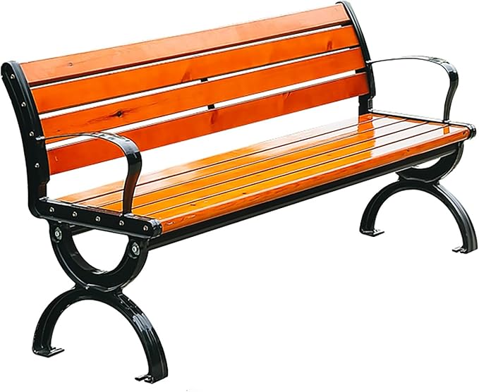 Outdoor Garden Benches, Metal Garden Bench, 2-3 Person Seat Loveseat Chairs Patio Bench Chair with Backrest,Solid Wood slatted seat and Galvanized Frame,300kg Weight Capacity(150x43x72cm)