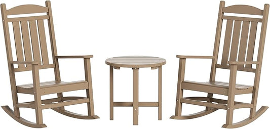 WestinTrends Malibu 3-Piece Set Outdoor/Patio Rocking Chairs with a Side Table (2 Seater), Weathered Wood