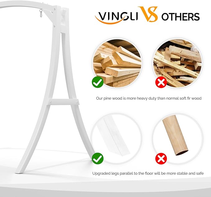VINGLI Outdoor Wooden Swing Frame, Heavy Duty 1000 LBS A-Frame Swing Stand with Farmhouse Cottage Style - Photo 4