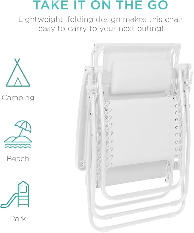 Best Choice Products Folding Zero Gravity Outdoor Recliner Patio Lounge Chair w/Adjustable Canopy Shade, Headrest - Photo 7