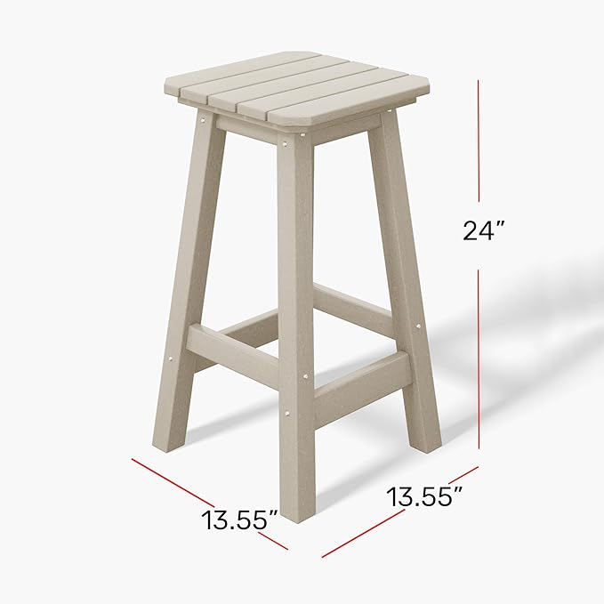 Costaelm 24" Height Outdoor Bar Stools, All-Weather Bar Stools, Adirondack Poly Patio Square Bar Stool for Patio, Deck, Kitchen Counter and Garden, Black