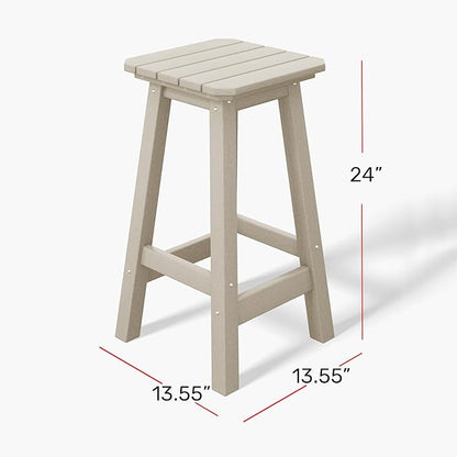 Costaelm 24" Height Outdoor Bar Stools, All-Weather Bar Stools, Adirondack Poly Patio Square Bar Stool for Patio, Deck, Kitchen Counter and Garden, Navy Blue
