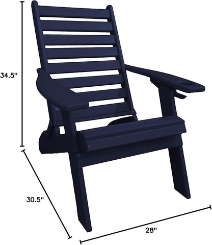 Furniture Barn USA Farmhouse Collection Poly Ladderback Folding Adirondack Chair with Smart Phone Holder, Patriot Blue