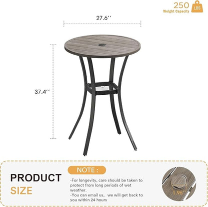 VICLLAX 28" Round Outdoor Bar Table with Adjustable Umbrella Hole, Counter Height Outdoor Furniture for Balcony, Grey Wood-Like