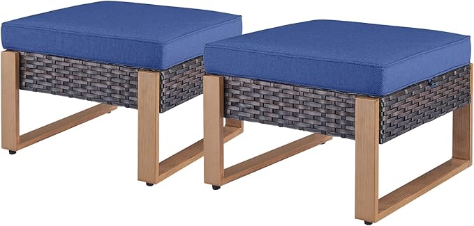 Rilyson Outdoor Ottoman Wicker Patio Footrest - 2 Piece Wicker Footrest Footstools Set with Sturdy Frame - Photo 1