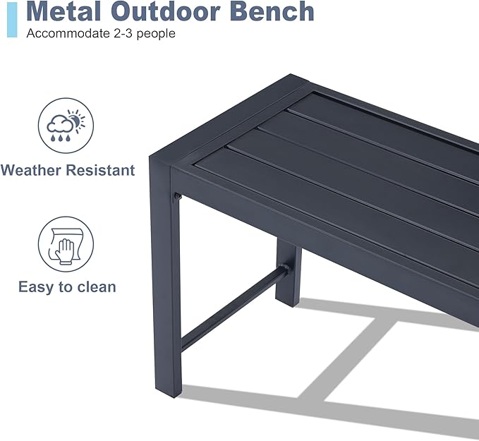 VICLLAX Outdoor Bench 2 Pieces, 51" Long Garden Bench, Backless Porch Patio Bench Metal Park Bench, Black