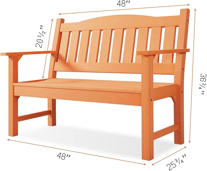 Psilvam 2-Person Outdoor Memorial Bench, All-Weather Poly Lumber Garden Bench, Rot-Resistant Outdoor Patio Bench for Park,Porch,and Church (Orange)