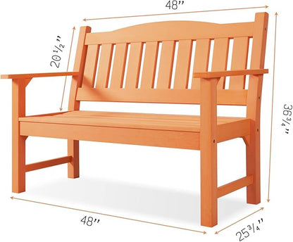 Psilvam 2-Person Outdoor Memorial Bench, All-Weather Poly Lumber Garden Bench, Rot-Resistant Outdoor Patio Bench for Park,Porch,and Church (Orange)
