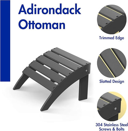 BRIOPAWS Adirondack Ottomans | Folding | Set of 4 | HDPE Plastic | Grey Outdoor Foot Rest | All Weather | Patio Footrest for Adirondack Chair | Foot Stool for Deck Porch | 19.7W x 18.5L x 13H Inch