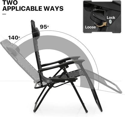 MoNiBloom Table and Patio Chairs Set of 3, Outdoor Adjustable Zero Gravity Folding Breathable Mesh Reclining Lounge Chairs with Pillow and Side Tray, 330lbs Capacity - Black