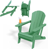 Folding Adirondack Chairs with Cup Holders, Set of 4 HDPE Plastic Outdoor Chairs, Weather Resistant, Real Wood Look - Photo 7