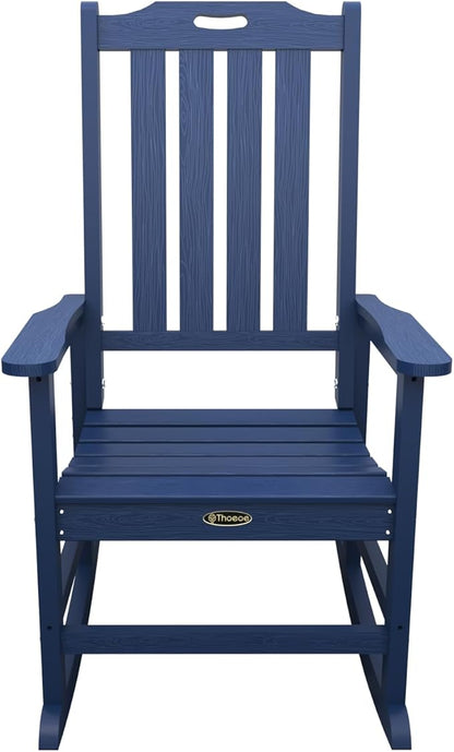 Oversized Rocking Chair Set of 2, Outdoor Rocking Chair for Adults, All Weather Resistant Porch Rocker for Lawn Garden, Navy Blue