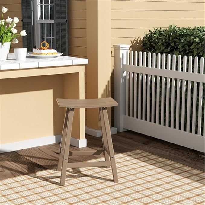Costaelm 24" Height Outdoor Bar Stools, All-Weather Bar Stools, Adirondack Poly Patio Bar Stool for Patio, Deck, Kitchen Counter and Garden, Weathered Wood
