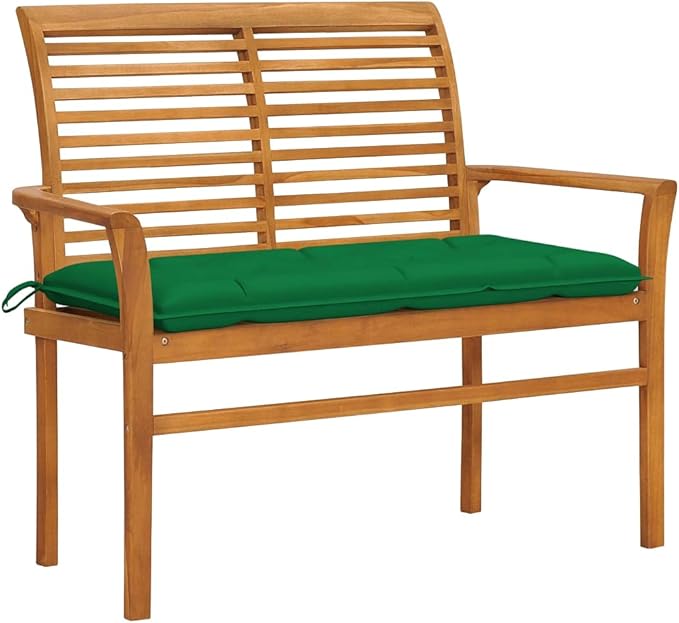 44.1 Inch Teak Wood Garden Bench Outdoor Patio Bench with Cushion, Natural Beige Finish Rectangular Seating for Garden Patio Balcony Porch