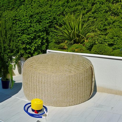 Woven Inflatable Ottoman with Air Pump D21”x H10” Outdoor Indoor Pouf Patio Footrest Stool with Portable Handle - Photo 5