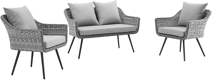 Endeavor 3Piece Outdoor Patio Wicker Rattan Sectional Sofa Set in Gray Gray - Photo 2