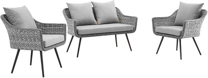 Endeavor 3Piece Outdoor Patio Wicker Rattan Sectional Sofa Set in Gray Gray