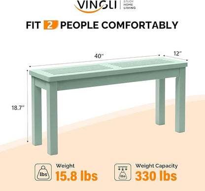 VINGLI Outdoor Wooden Bench, 40” Porch Bench Outdoor Backless Garden Bench, Small Outdoor Bench for Deck Patio Entryway (Mint Green, 40in)