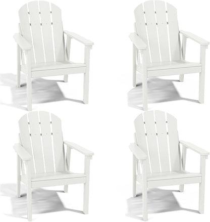 Adirondack Chair Set of 4, All Weather HDPE Fire Pit Chairs, Oversized Plastic Adirondack Chair for Outdoor, Balcony, Deck, Backyard, Patio, Garden, Poolside, Lawn White