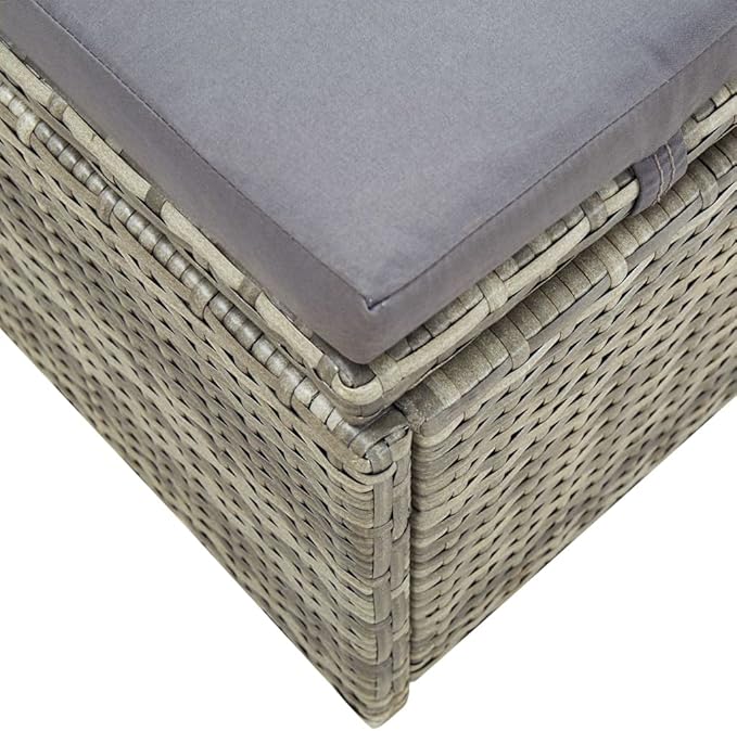 Adjustable Sun Lounger with Cushion, Grey PE Rattan Outdoor Chaise Lounge for Pool Patio Garden, Weather-Resistant Powder Coated Steel Frame, 265 lbs Capacity