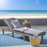Acacia Wood Outdoor Chaise Lounge Chair with Cushion, Adjustable Recline Patio Lounger for Pool - Photo 1
