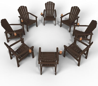 Stackable Adirondack Chair Set of 8, HDPE All-Weather Adirondack Chairs - Durable and Space Saving, Plastic Outdoor Fire Pit Chairs with Cup Holder,Brown