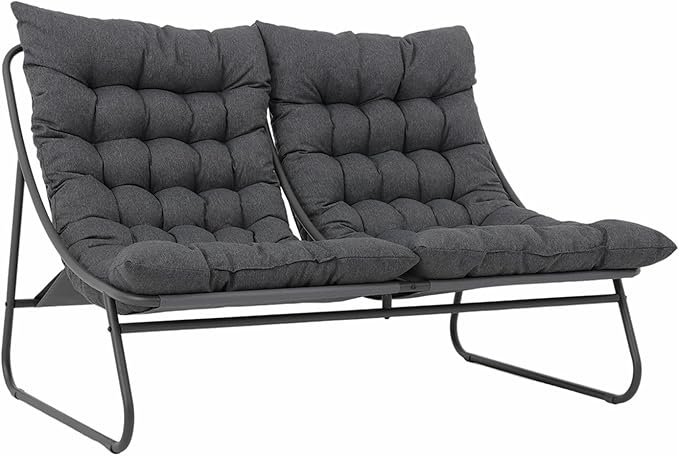 Patio Loveseat, Outdoor Double Chair, Oversized Padded Comfy Outdoor Love Seat, 2 Seater Couch with Cushion, All-Weather Patio Conversation Furniture for Porch Balcony Poolside, Dark Grey