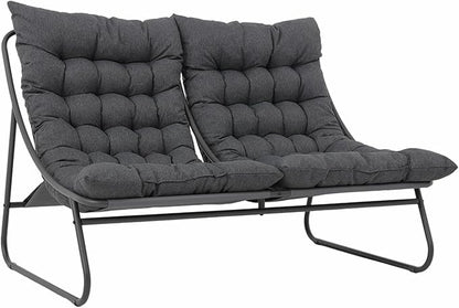 Patio Loveseat, Outdoor Double Chair, Oversized Padded Comfy Outdoor Love Seat, 2 Seater Couch with Cushion, All-Weather Patio Conversation Furniture for Porch Balcony Poolside, Dark Grey
