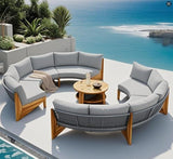 Quarte Outdoor Acacia Wood Round Sofa Set, Sectional Sets with Coffee Table, 6-Person Seating Group for Garden - Photo 1
